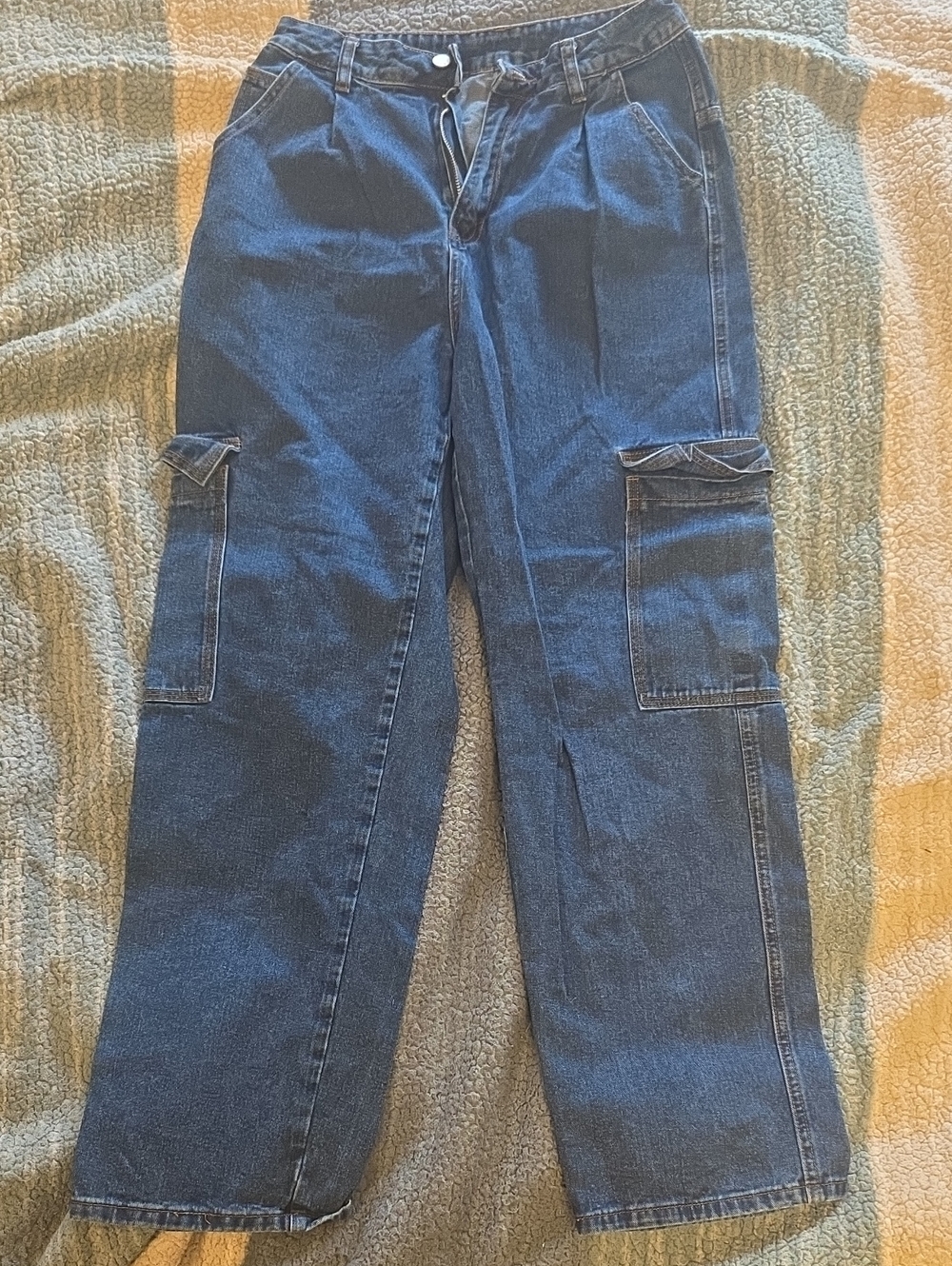SHEIN Navy Blue Women Cargo Denim Pants